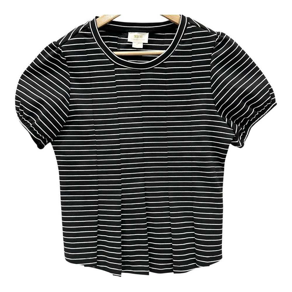 Maeve Anthropologie Corset Peplum Top Womens Small Black White Stretch Pleated